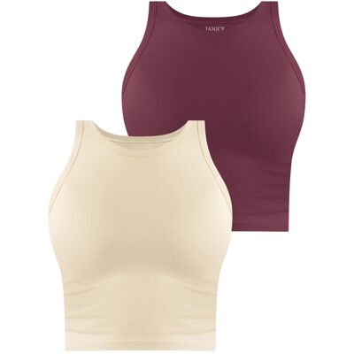 Janice & Jo, Damen, Shirts, 2 x Damen crop Top hochgeschlossen Niah - 9523, Beige, Mehrfarbig, (S, XL, XS, XXL) Janice & Jo, Damen, Shirts, 2 x Damen crop Top hochgeschlossen Niah - 9523, Beige, Mehrfarbig, (S, XL, XS, XXL)