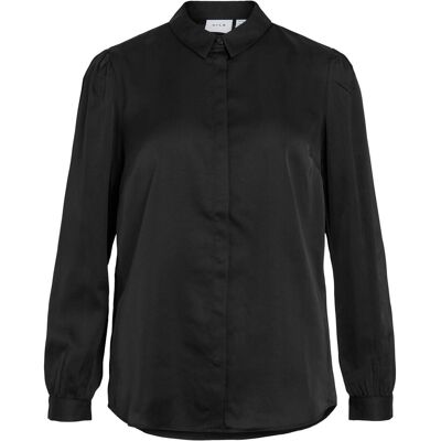Vila, Damen, Hemden, Langärmelig Satin Oberteil, Schwarz, (34) Vila, Damen, Hemden, Langärmelig Satin Oberteil, Schwarz, (34)
