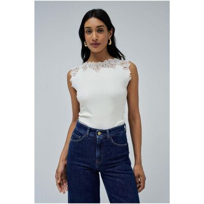 Salsa Jeans, Damen, Shirts, Top Boat Neck Top With Lace Detail, Weiss, (L) Salsa Jeans, Damen, Shirts, Top Boat Neck Top With Lace Detail, Weiss, (L)