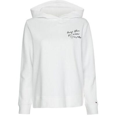 Tommy Hilfiger Damen, Pullover, regulärer Slogan Hoodi ww0ww35604 ybr s, Weiss, (S) Tommy Hilfiger Damen, Pullover, regulärer Slogan Hoodi ww0ww35604 ybr s, Weiss, (S)