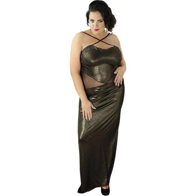 Andalea, Damen, Kleider, langes enes Wetlook-Kleid, Gold, (54) Andalea, Damen, Kleider, langes enes Wetlook-Kleid, Gold, (54)