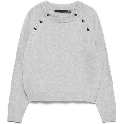 Vero Moda, Damen, Pullover, Vmhappy Ls O-Neck Button Pullover Boo, Grau, (M) Vero Moda, Damen, Pullover, Vmhappy Ls O-Neck Button Pullover Boo, Grau, (M)