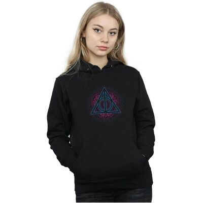 Harry Potter, Damen, Pullover, Neon Deathly Hallows Kapuzenpullover, Schwarz, (S) Harry Potter, Damen, Pullover, Neon Deathly Hallows Kapuzenpullover, Schwarz, (S)