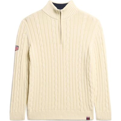 Superdry, Damen, Pullover, Damen Rugby-Pullover mit Stehkragen aus Strick, Weiss, (XS) Superdry, Damen, Pullover, Damen Rugby-Pullover mit Stehkragen aus Strick, Weiss, (XS)