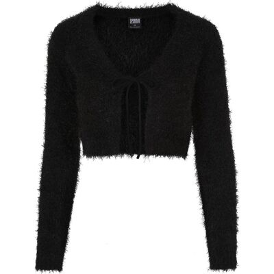 Urban Classics, Damen, Pullover, Ladies Tied Cropped Feather Cardigan - 117653, Schwarz, (4XL) Urban Classics, Damen, Pullover, Ladies Tied Cropped Feather Cardigan - 117653, Schwarz, (4XL)