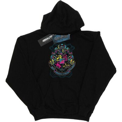 Harry Potter, Damen, Pullover, Neon Hogwarts Crest Kapuzenpullover, Schwarz, (XL) Harry Potter, Damen, Pullover, Neon Hogwarts Crest Kapuzenpullover, Schwarz, (XL)