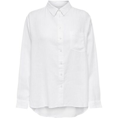 Only, Damen, Blusen, Einfarbiges Leinenmix Hemd, Weiss, (M) Only, Damen, Blusen, Einfarbiges Leinenmix Hemd, Weiss, (M)