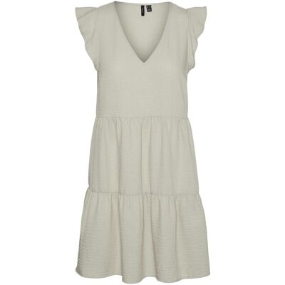 Vero Moda, Damen, Kleider, Vmkita Ss Frill V-Neck Dress Wvn Exp Ga, Grau, (S) Vero Moda, Damen, Kleider, Vmkita Ss Frill V-Neck Dress Wvn Exp Ga, Grau, (S)