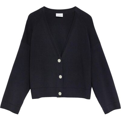 Comma, Damen, Pullover, Moderner Half-Milano V-Neck Cardigan mit Signature-Knöpfen, Blau, (46) Comma, Damen, Pullover, Moderner Half-Milano V-Neck Cardigan mit Signature-Knöpfen, Blau, (46)