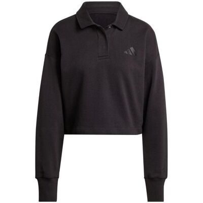 Adidas Damen, Pullover, Polo-Sweatshirt aus French Terry aller Grössen, Schwarz, (M) Adidas Damen, Pullover, Polo-Sweatshirt aus French Terry aller Grössen, Schwarz, (M)