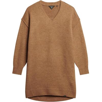 Superdry, Damen, Kleider, Strickpulloverkleid mit V-Ausschnitt, Grau, Beige, (10XL) Superdry, Damen, Kleider, Strickpulloverkleid mit V-Ausschnitt, Grau, Beige, (10XL)