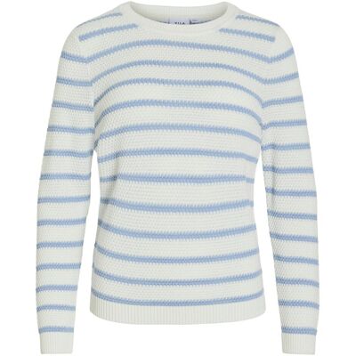 Vila, Damen, Pullover, Gestreiftes Strickpullover, Weiss, (L) Vila, Damen, Pullover, Gestreiftes Strickpullover, Weiss, (L)