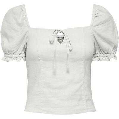 Only, Damen, Blusen, Onlcaro S/S Puff Linen Blend Top Pnt, Weiss, (M) Only, Damen, Blusen, Onlcaro S/S Puff Linen Blend Top Pnt, Weiss, (M)