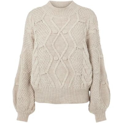 Object, Damen, Pullover, Zopfstrickmuster Pullover, Grau, (XS) Object, Damen, Pullover, Zopfstrickmuster Pullover, Grau, (XS)