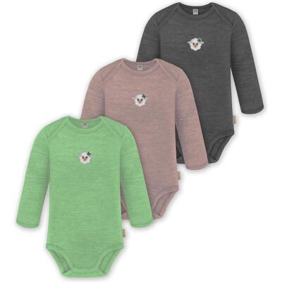 Normani, Babybodys, 3er Pack Baby Merino Body Langarm „Auckland" - 9375, Grün, Rosa, (56, 62, 68, 74, 80, 86, 92, 98) Normani, Babybodys, 3er Pack Baby Merino Body Langarm „Auckland" - 9375, Grün, Rosa, (56, 62, 68, 74, 80, 86, 92, 98)