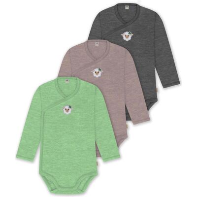 Normani, Babybodys, 3er Set Baby-Body Wickelbody Langarm Toddler-Bodysuit aus Merinowolle - 9357, Grün, Rosa, Mehrfarbig, (86) Normani, Babybodys, 3er Set Baby-Body Wickelbody Langarm Toddler-Bodysuit aus Merinowolle - 9357, Grün, Rosa, Mehrfarbig, (86)