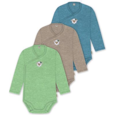 Normani, Babybodys, 3er Set Baby-Body Wickelbody Langarm Toddler-Bodysuit aus Merinowolle - 9357, Blau, Grün, Beige, Mehrfarbig, (86) Normani, Babybodys, 3er Set Baby-Body Wickelbody Langarm Toddler-Bodysuit aus Merinowolle - 9357, Blau, Grün, Beige, Mehrfarbig, (86)