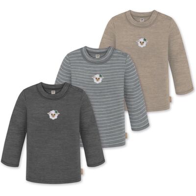 Normani, Babybodys, 3er Pack Baby Merino Longsleeve „Taupo" - 9475, Grau, Schwarz, Beige, (104, 110, 116, 62, 68, 74, 80, 86, 92, 98) Normani, Babybodys, 3er Pack Baby Merino Longsleeve „Taupo" - 9475, Grau, Schwarz, Beige, (104, 110, 116, 62, 68, 74, 80, 86, 92, 98)