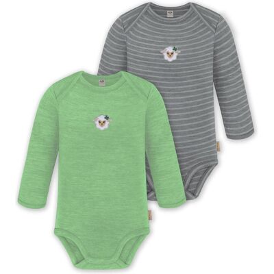 Normani, Babybodys, 2er Pack Baby Merino Body Langarm „Auckland" - 9373, Grau, Grün, (56, 62, 68, 74, 80, 86, 92, 98) Normani, Babybodys, 2er Pack Baby Merino Body Langarm „Auckland" - 9373, Grau, Grün, (56, 62, 68, 74, 80, 86, 92, 98)