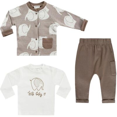 Jacky Baby, Strampler, Jacky Strampler & Sets 3-tlg. Set Strickjacke, Langarmshirt & Jogginghose, Braun, Weiss, (56) Jacky Baby, Strampler, Jacky Strampler & Sets 3-tlg. Set Strickjacke, Langarmshirt & Jogginghose, Braun, Weiss, (56)