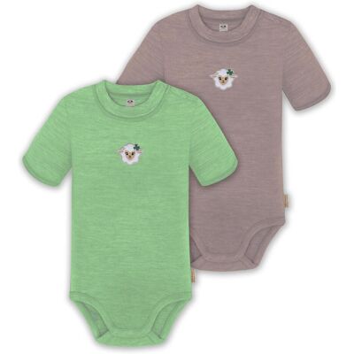 Normani, Babybodys, 2er Set Baby Merino Kurzarmbody „Tihoi" - 9317, Rosa, Grün, (56, 62, 68, 74, 80, 86, 92, 98) Normani, Babybodys, 2er Set Baby Merino Kurzarmbody „Tihoi" - 9317, Rosa, Grün, (56, 62, 68, 74, 80, 86, 92, 98)