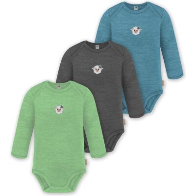 Normani, Babybodys, 3er Pack Baby Merino Body Langarm „Auckland" - 9375, Grün, Blau, (56, 62, 68, 74, 80, 86, 92, 98) Normani, Babybodys, 3er Pack Baby Merino Body Langarm „Auckland" - 9375, Grün, Blau, (56, 62, 68, 74, 80, 86, 92, 98)
