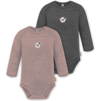 Normani, Babybodys, 2er Pack Baby Merino Body Langarm „Auckland" - 9373, Grau, Rosa, (56, 62, 68, 74, 80, 86, 92, 98) Normani, Babybodys, 2er Pack Baby Merino Body Langarm „Auckland" - 9373, Grau, Rosa, (56, 62, 68, 74, 80, 86, 92, 98)