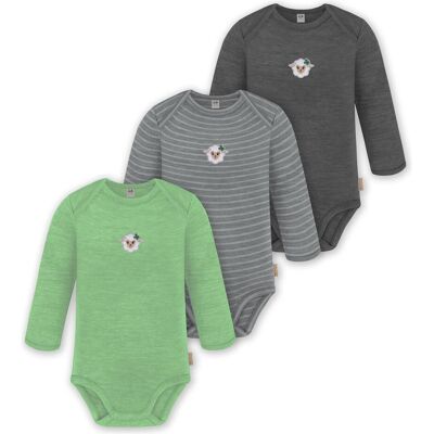 Normani, Babybodys, 3er Pack Baby Merino Body Langarm „Auckland" - 9375, Grün, Grau, (56, 62, 68, 74, 80, 86, 92, 98) Normani, Babybodys, 3er Pack Baby Merino Body Langarm „Auckland" - 9375, Grün, Grau, (56, 62, 68, 74, 80, 86, 92, 98)