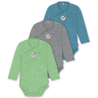Normani, Babybodys, 3er Set Baby-Body Wickelbody Langarm Toddler-Bodysuit aus Merinowolle - 9357, Grün, Grau, Blau, (68) Normani, Babybodys, 3er Set Baby-Body Wickelbody Langarm Toddler-Bodysuit aus Merinowolle - 9357, Grün, Grau, Blau, (68)