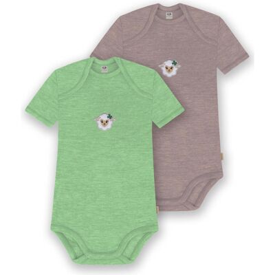 Normani, Babybodys, 2er Set Baby Merino Body Kurzarm „Tauranga" - 9297, Grün, Rosa, Mehrfarbig, (56, 62, 68, 74, 80, 86, 92, 98) Normani, Babybodys, 2er Set Baby Merino Body Kurzarm „Tauranga" - 9297, Grün, Rosa, Mehrfarbig, (56, 62, 68, 74, 80, 86, 92, 98)