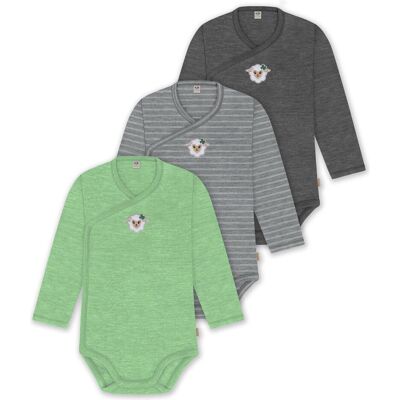 Normani, Unisex, Babybodys, 3er Set Baby-Body Wickelbody Langarm Toddler-Bodysuit aus Merinowolle - 9357, Grau, Grün, Mehrfarbig, (68) Normani, Unisex, Babybodys, 3er Set Baby-Body Wickelbody Langarm Toddler-Bodysuit aus Merinowolle - 9357, Grau, Grün, Mehrfarbig, (68)