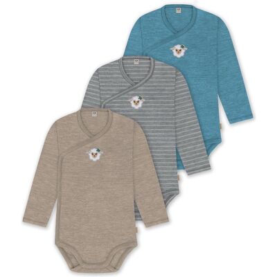 Normani, Unisex, Babybodys, 3er Set Baby-Body Wickelbody Langarm Toddler-Bodysuit aus Merinowolle - 9357, Blau, Grau, Beige, (80) Normani, Unisex, Babybodys, 3er Set Baby-Body Wickelbody Langarm Toddler-Bodysuit aus Merinowolle - 9357, Blau, Grau, Beige, (80)