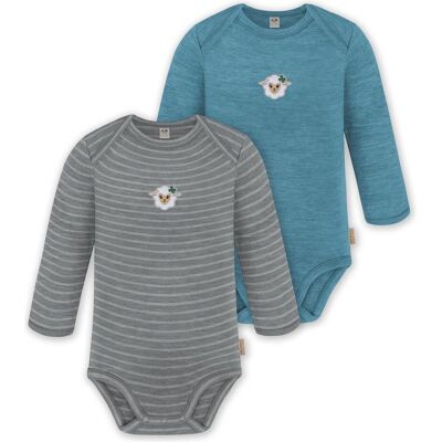Normani, Babybodys, 2er Pack Baby Merino Body Langarm „Auckland" - 9373, Blau, Grau, (56, 62, 68, 74, 80, 86, 92, 98) Normani, Babybodys, 2er Pack Baby Merino Body Langarm „Auckland" - 9373, Blau, Grau, (56, 62, 68, 74, 80, 86, 92, 98)
