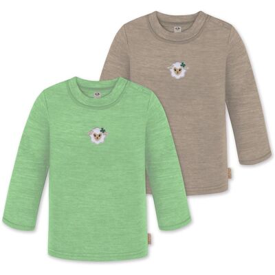 Normani, Babybodys, 2er Pack Baby Merino Longsleeve „Taupo" - 9473, Beige, Grün, (104, 110, 116, 62, 68, 74, 80, 86, 92, 98) Normani, Babybodys, 2er Pack Baby Merino Longsleeve „Taupo" - 9473, Beige, Grün, (104, 110, 116, 62, 68, 74, 80, 86, 92, 98)