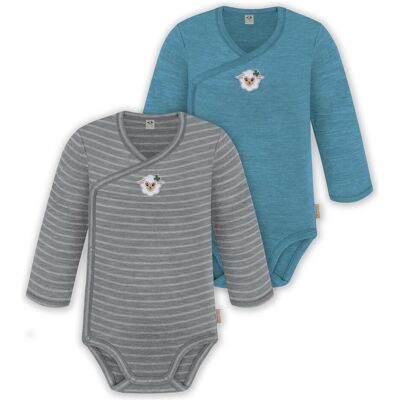 Normani, Babybodys, 2er Set Unisex Baby Wickelbody Langarm-Strampler Einteiler aus Merinowolle - 9351, Blau, Grau, (44, 50, 56, 62, 68, 74, 80, 86) Normani, Babybodys, 2er Set Unisex Baby Wickelbody Langarm-Strampler Einteiler aus Merinowolle - 9351, Blau, Grau, (44, 50, 56, 62, 68, 74, 80, 86)