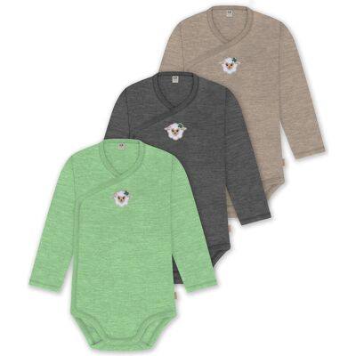Normani, Babybodys, 3er Set Baby-Body Wickelbody Langarm Toddler-Bodysuit aus Merinowolle - 9357, Grün, Grau, Beige, (86) Normani, Babybodys, 3er Set Baby-Body Wickelbody Langarm Toddler-Bodysuit aus Merinowolle - 9357, Grün, Grau, Beige, (86)