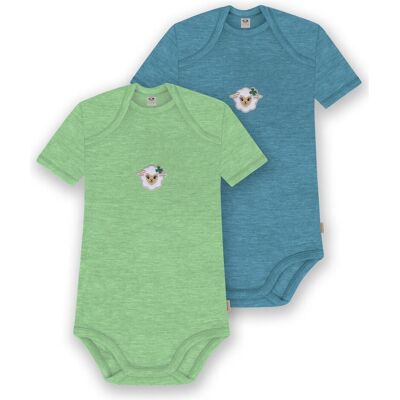 Normani, Babybodys, 2er Set Baby Merino Body Kurzarm „Tauranga" - 9297, Grün, Blau, (56, 62, 68, 74, 80, 86, 92, 98) Normani, Babybodys, 2er Set Baby Merino Body Kurzarm „Tauranga" - 9297, Grün, Blau, (56, 62, 68, 74, 80, 86, 92, 98)