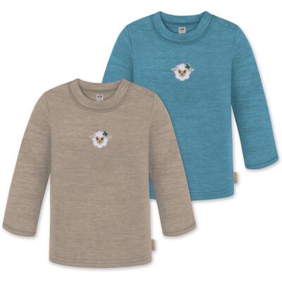Normani, Babybodys, 2er Pack Baby Merino Longsleeve „Taupo" - 9473, Blau, Beige, (104, 110, 116, 62, 68, 74, 80, 86, 92, 98) Normani, Babybodys, 2er Pack Baby Merino Longsleeve „Taupo" - 9473, Blau, Beige, (104, 110, 116, 62, 68, 74, 80, 86, 92, 98)
