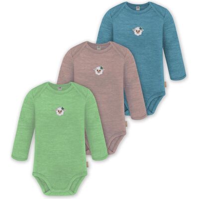 Normani, Babybodys, 3er Pack Baby Merino Body Langarm „Auckland" - 9375, Mehrfarbig, Blau, Grün, Rosa, (56, 62, 68, 74, 80, 86, 92, 98) Normani, Babybodys, 3er Pack Baby Merino Body Langarm „Auckland" - 9375, Mehrfarbig, Blau, Grün, Rosa, (56, 62, 68, 74, 80, 86, 92, 98)