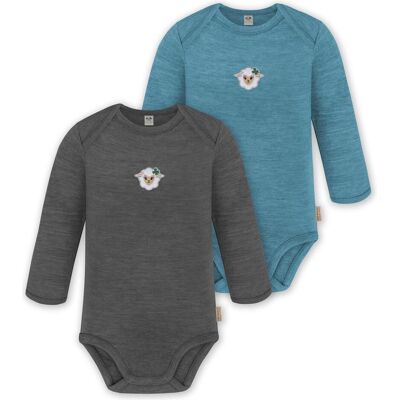 Normani, Babybodys, 2er Pack Baby Merino Body Langarm „Auckland" - 9373, Grau, Blau, (56, 62, 68, 74, 80, 86, 92, 98) Normani, Babybodys, 2er Pack Baby Merino Body Langarm „Auckland" - 9373, Grau, Blau, (56, 62, 68, 74, 80, 86, 92, 98)