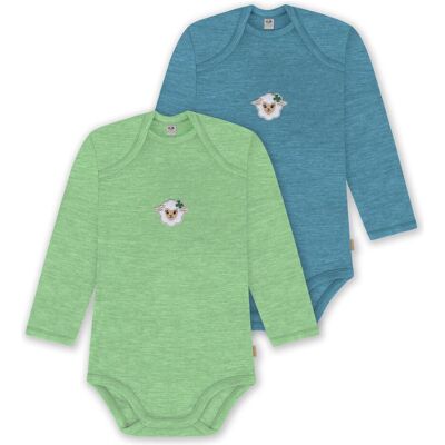 Normani, Babybodys, 2er Pack Baby Merino Body Langarm „Auckland" - 9381, Grün, Blau, (56, 62, 68, 74, 80, 86, 92, 98) Normani, Babybodys, 2er Pack Baby Merino Body Langarm „Auckland" - 9381, Grün, Blau, (56, 62, 68, 74, 80, 86, 92, 98)