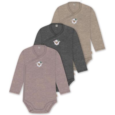 Normani, Babybodys, 3er Set Baby-Body Wickelbody Langarm Toddler-Bodysuit aus Merinowolle - 9357, Rosa, Grau, Beige, (80) Normani, Babybodys, 3er Set Baby-Body Wickelbody Langarm Toddler-Bodysuit aus Merinowolle - 9357, Rosa, Grau, Beige, (80)