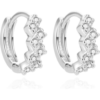 Beneto, Ohrringe, Glittering round silver earrings with zircons AGUC2122L, (Silber) Beneto, Ohrringe, Glittering round silver earrings with zircons AGUC2122L, (Silber)