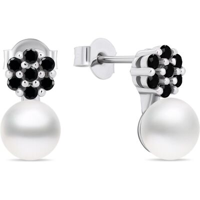 Brilio, Ohrringe, Silver - Unmissable pearl earrings withack zircons EA612WBC, (Silber) Brilio, Ohrringe, Silver - Unmissable pearl earrings withack zircons EA612WBC, (Silber)