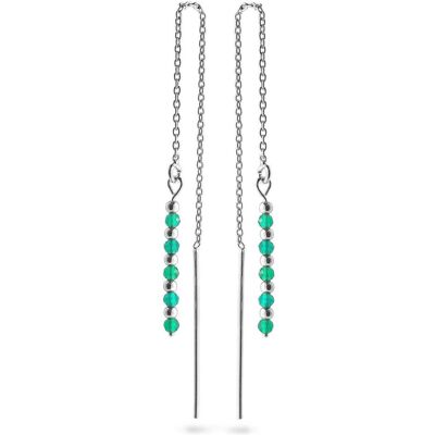 Again Jewelry, Ohrringe, - Silver chain earrings with emerald AJKNS002, (Silber) Again Jewelry, Ohrringe, - Silver chain earrings with emerald AJKNS002, (Silber)