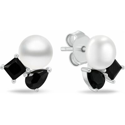 Brilio, Ohrringe, Silver - Delicate silver earrings withack zircons and pearl EA1190WBC, (Silber) Brilio, Ohrringe, Silver - Delicate silver earrings withack zircons and pearl EA1190WBC, (Silber)