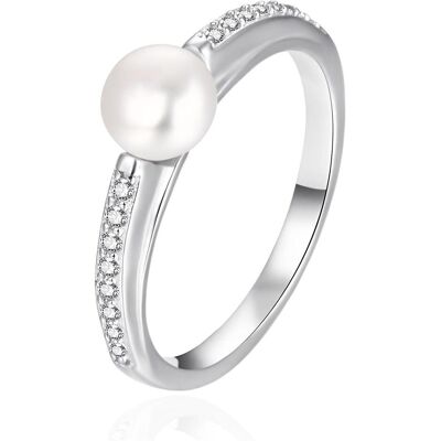 Agato, Ring, Elegant Silver Ring With Genuine Pearl Agt-R08w, (58) Agato, Ring, Elegant Silver Ring With Genuine Pearl Agt-R08w, (58)