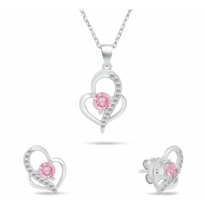 Brilio, Schmuck Set, Silver - Original silver jewelry set Hearts with pink zircons SET294WP (necklace. earrings), Silber, Rosa, (Silber) Brilio, Schmuck Set, Silver - Original silver jewelry set Hearts with pink zircons SET294WP (necklace. earrings), Silber, Rosa, (Silber)