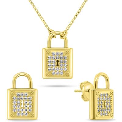 Brilio, Schmuck Set, Silver Gold-Plated Set Of Charming Jewelry With Zircons Set281y Earrings, Necklace, Gold, Silber, (Gold, Silber) Brilio, Schmuck Set, Silver Gold-Plated Set Of Charming Jewelry With Zircons Set281y Earrings, Necklace, Gold, Silber, (Gold, Silber)