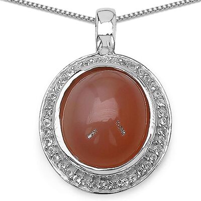 Xen, Halsschmuck, Anhänger mit Kette Peach Mondstein Cabochon 45 cm 925 Silber, (925 Sterling Silber, 45 cm) Xen, Halsschmuck, Anhänger mit Kette Peach Mondstein Cabochon 45 cm 925 Silber, (925 Sterling Silber, 45 cm)